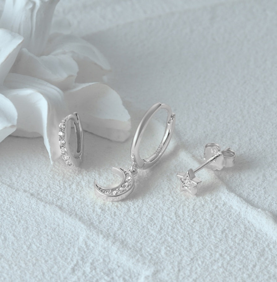 925 Sterling Silver Star and Moon Earrings
