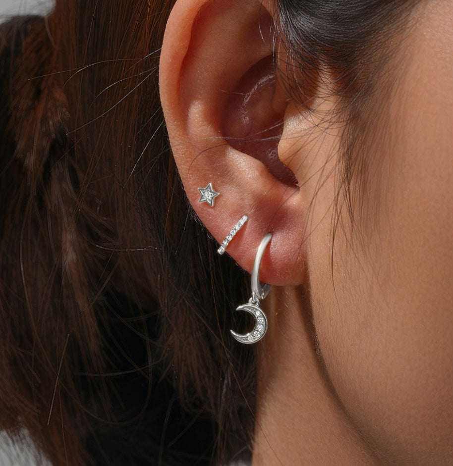 925 Sterling Silver Star and Moon Earrings