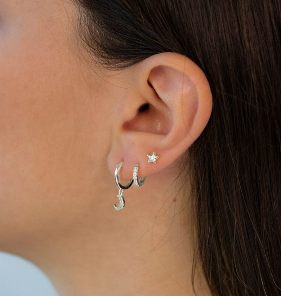 925 Sterling Silver Star and Moon Earrings