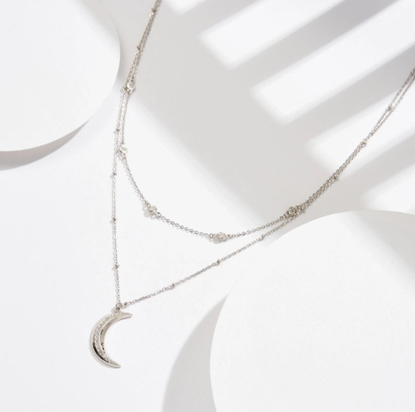 Sterling Silver Moon Double Layered Necklace