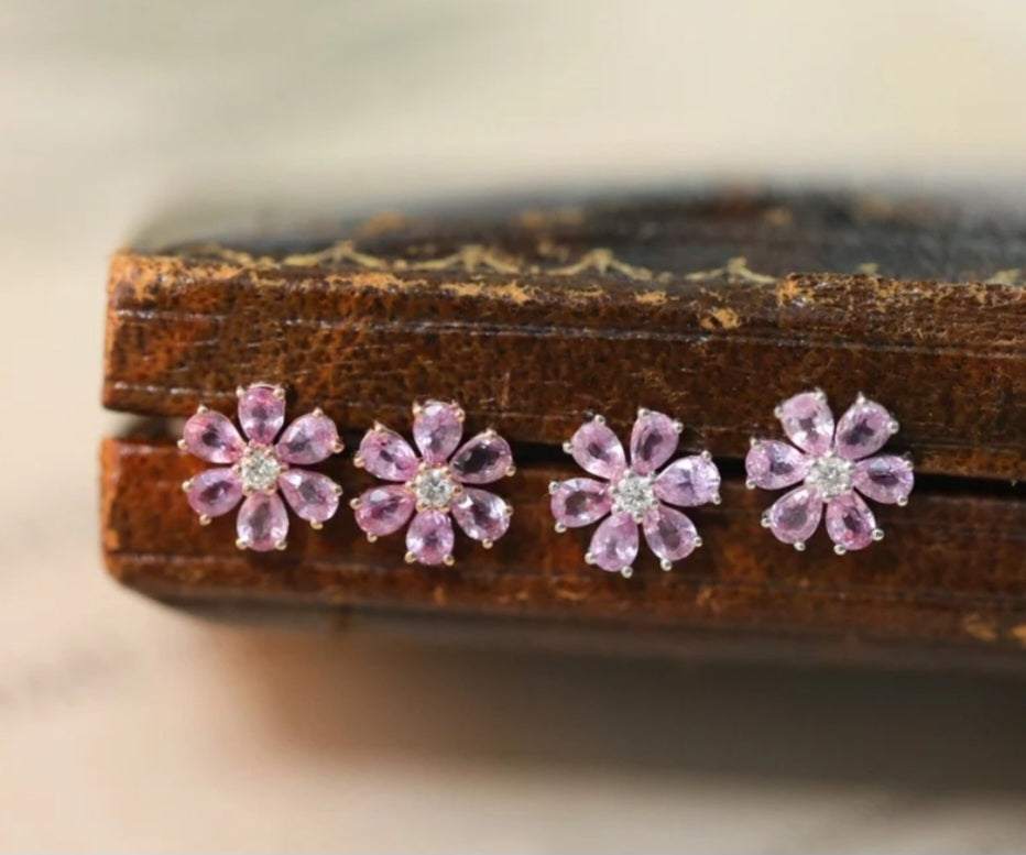 Sterling Silver Purple Flower Earrings