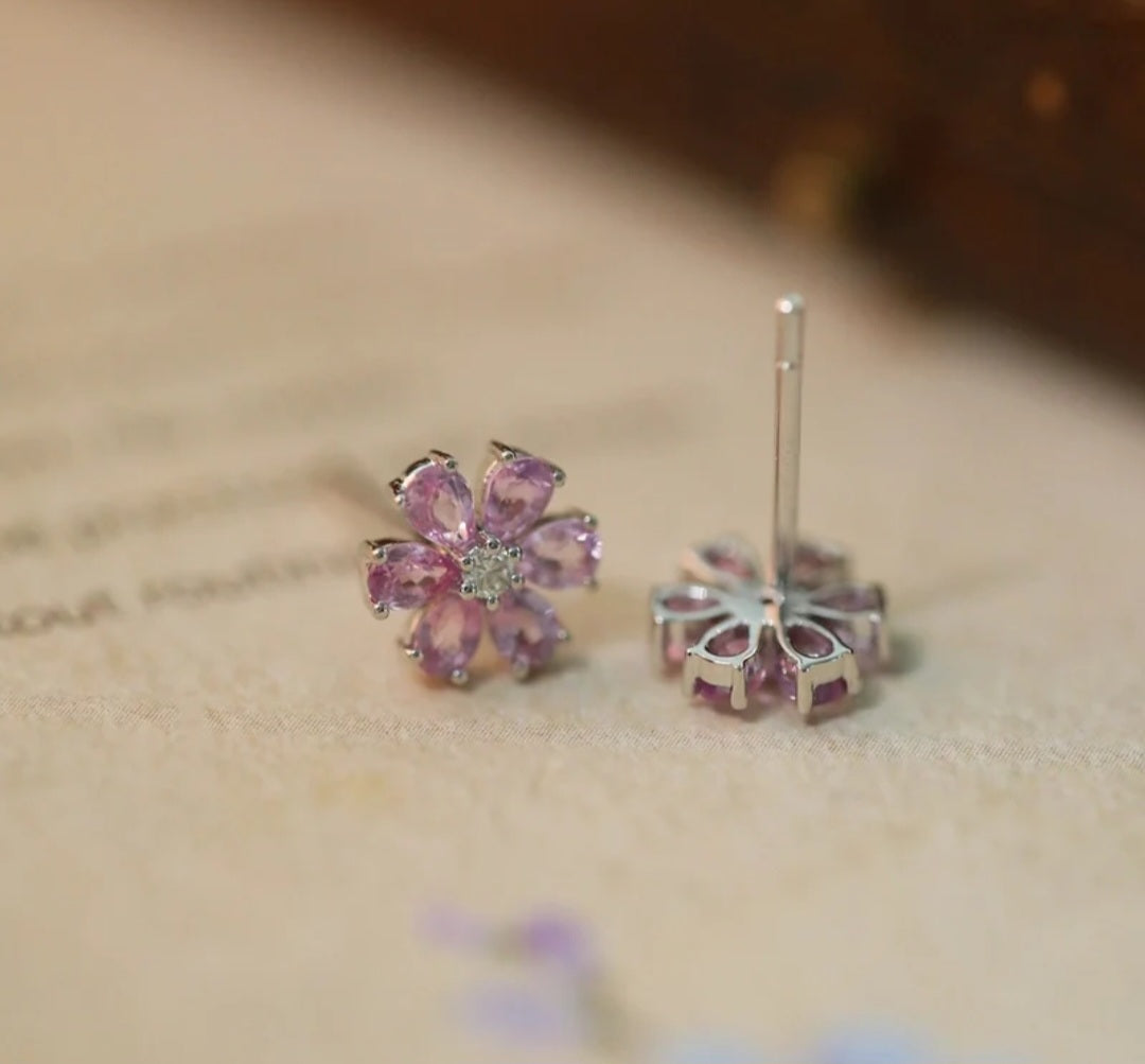 Sterling Silver Purple Flower Earrings