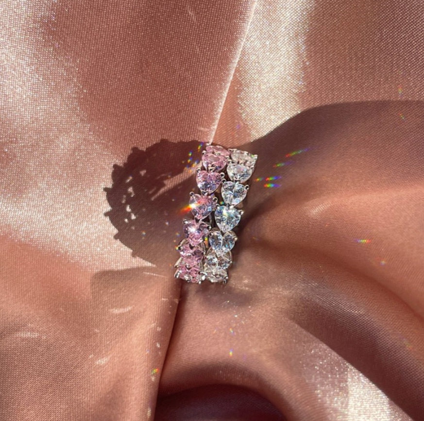 Sterling Silver Pink Heart Princess Ring