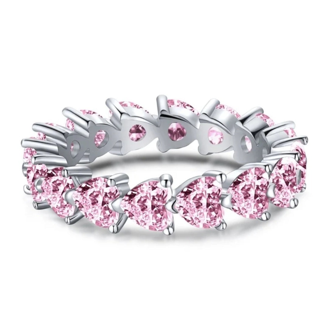 Sterling Silver Pink Heart Princess Ring