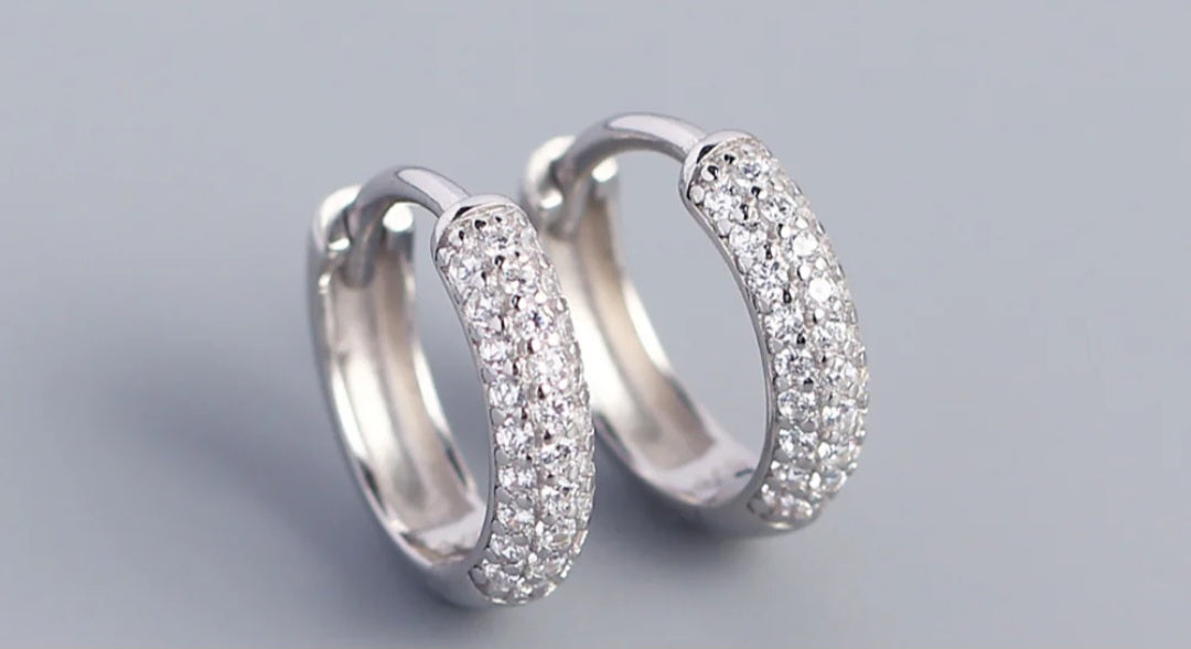 Sterling Silver Sparkly Round Earrings