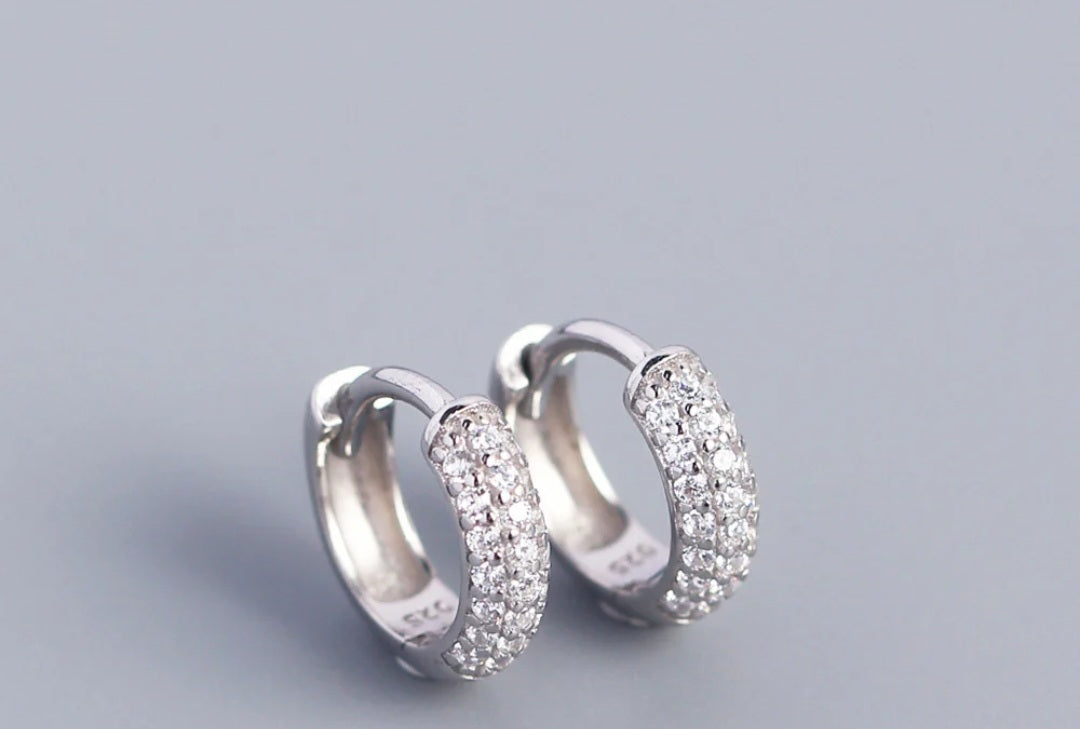 Sterling Silver Sparkly Round Earrings